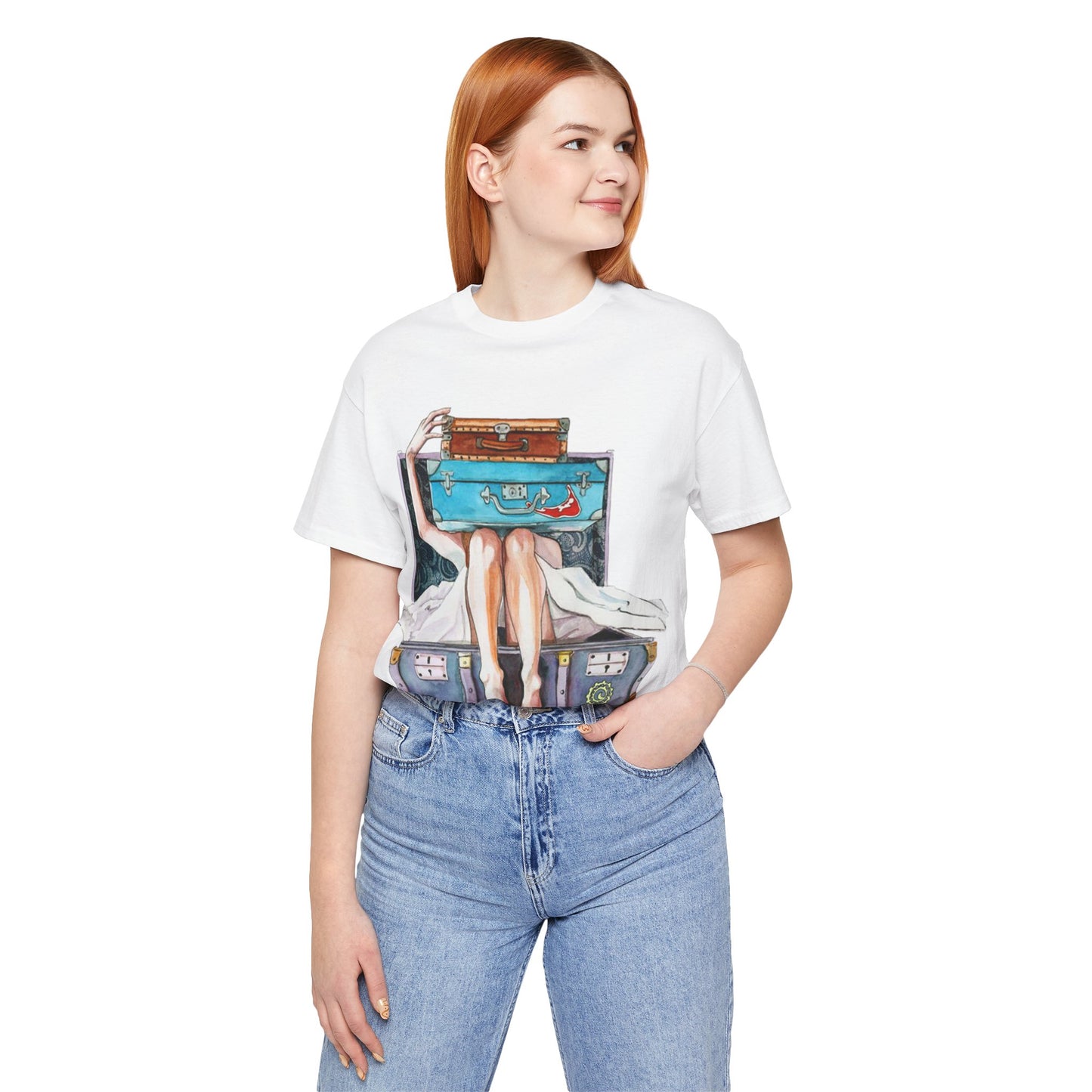Seyahat ve Keşif Temalı Bavul İllüstrasyonlu Oversize Tişört YSS-TS-0004