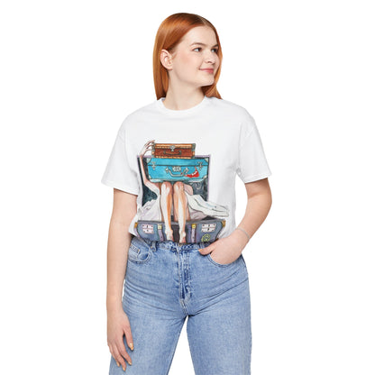 Seyahat ve Keşif Temalı Bavul İllüstrasyonlu Oversize Tişört YSS-TS-0004
