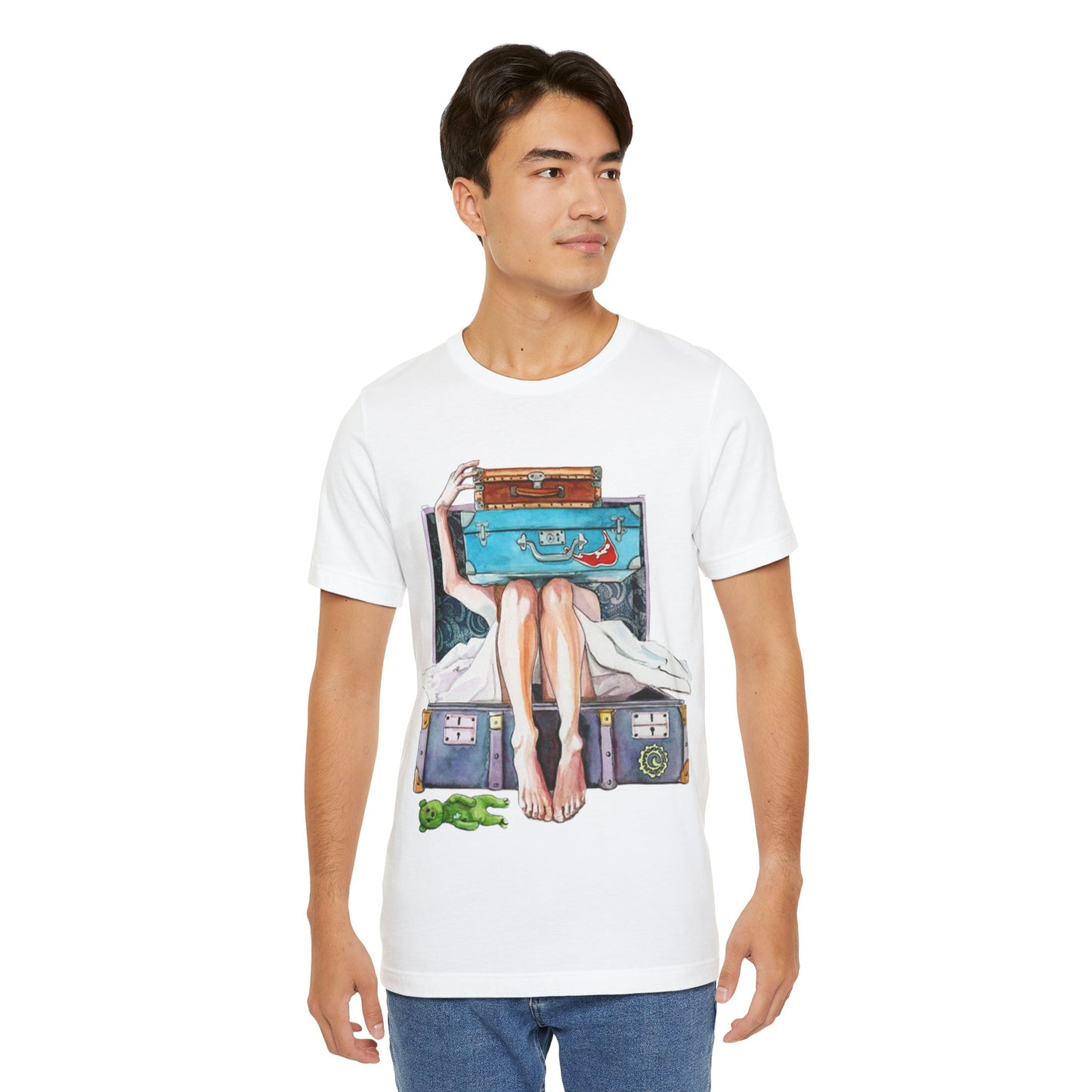 Seyahat ve Keşif Temalı Bavul İllüstrasyonlu Oversize Tişört YSS-TS-0004