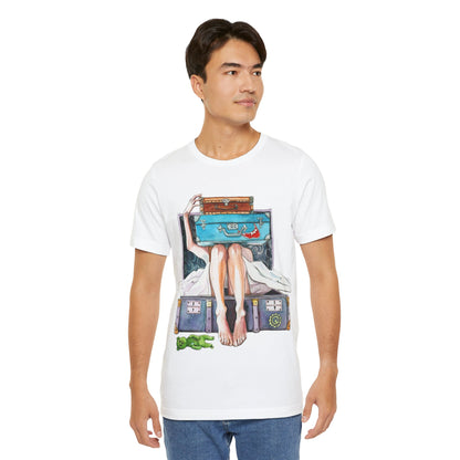 Seyahat ve Keşif Temalı Bavul İllüstrasyonlu Oversize Tişört YSS-TS-0004