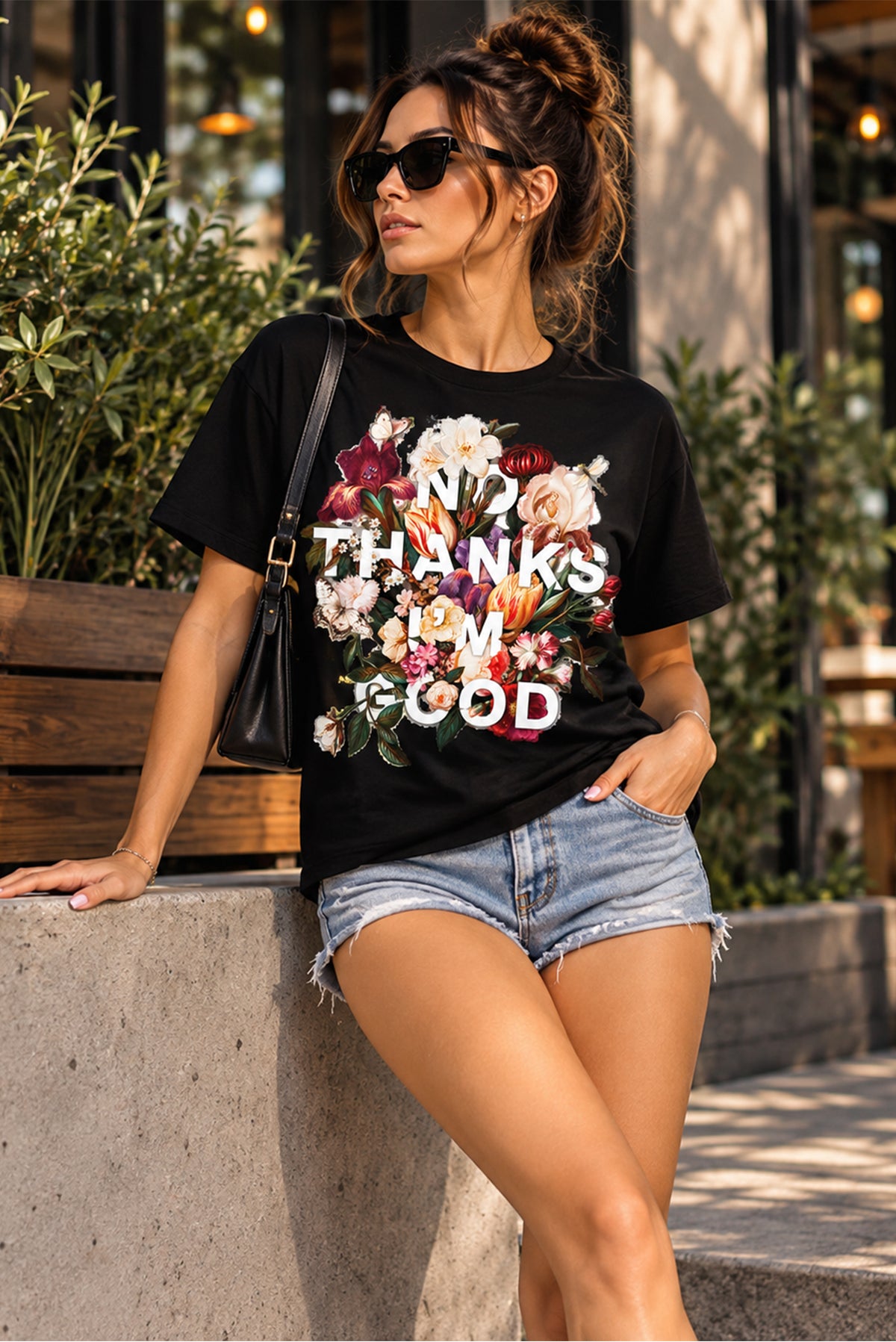 No Thanks I’m Good Floral Oversize Tişört