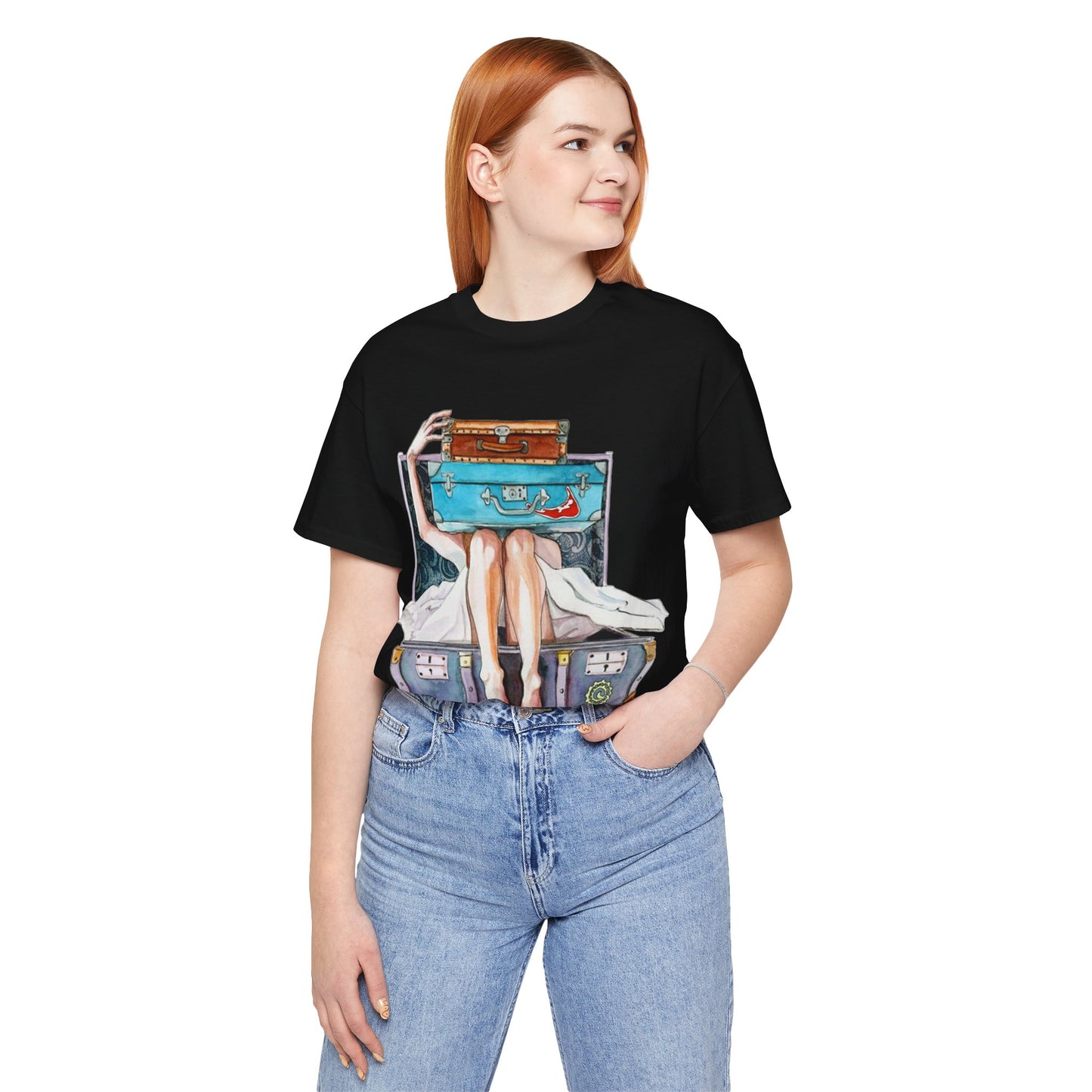 Seyahat ve Keşif Temalı Bavul İllüstrasyonlu Oversize Tişört YSS-TS-0004